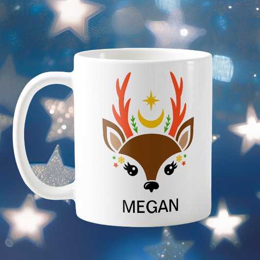 Celestial Moon & Star Reindeer Face Holiday Koffiemok