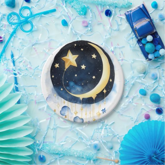 Celestial Moon Stars Baby shower Waterverf Thema Papieren Bordje (Feest)