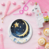 Celestial Moon Stars Baby shower Waterverf Thema Papieren Bordje (Feest)
