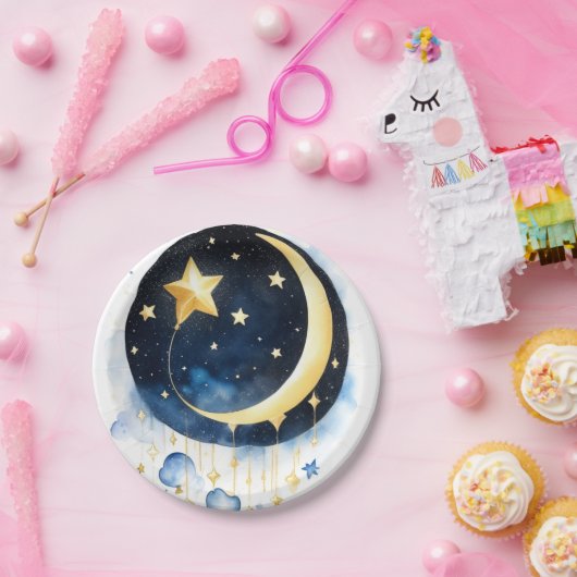 Celestial Moon Stars Baby shower Waterverf Thema Papieren Bordje (Feest)