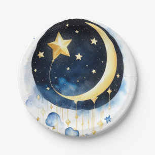 Celestial Moon Stars Baby shower Waterverf Thema Papieren Bordje