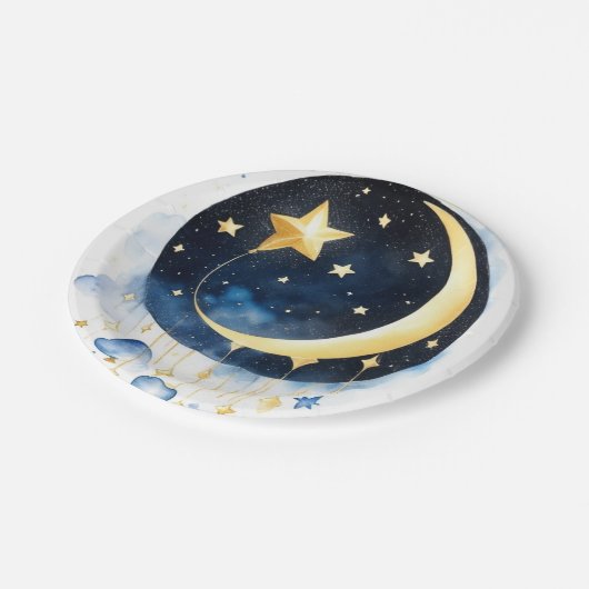 Celestial Moon Stars Baby shower Waterverf Thema Papieren Bordje (Gekanteld)