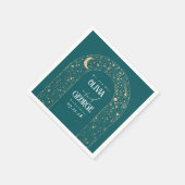 Celestial Moon Stars Blauwgroen bruiloft Servet (Hoek)