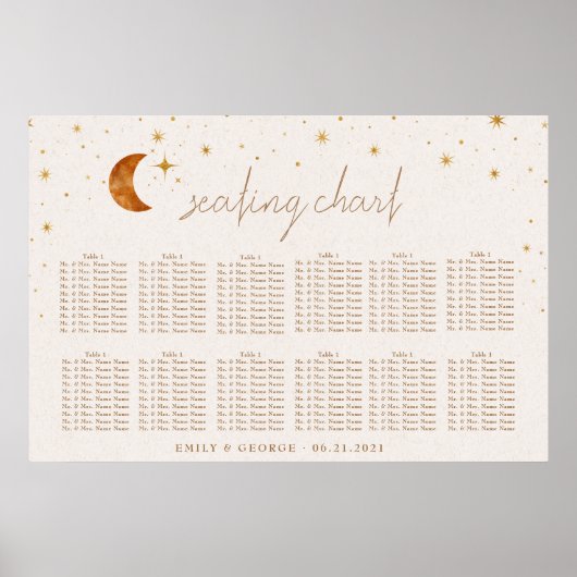  Celestial Moon Stars Bruiloft Zitkaarten Poster (Voorkant)