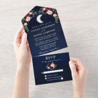 Celestial Moon Stars Burgundy Floral Wedding