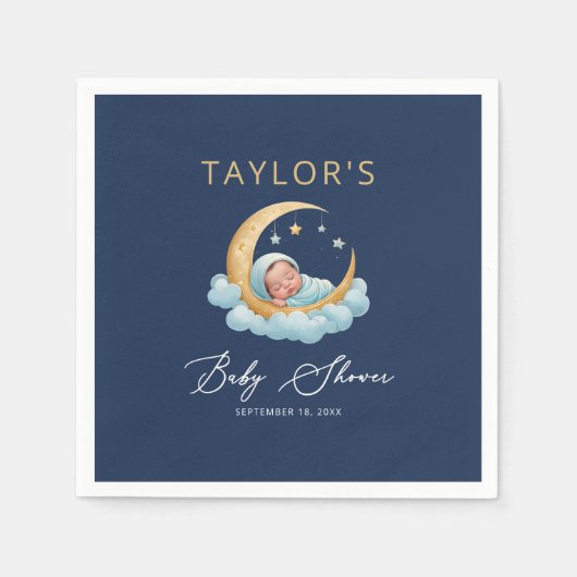 Celestial Moon Stars Clouds Baby Shower Napkins Servet (Voorkant)