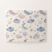 Celestial Moon Stars Clouds Watercolor Pastels Legpuzzel (Horizontaal)
