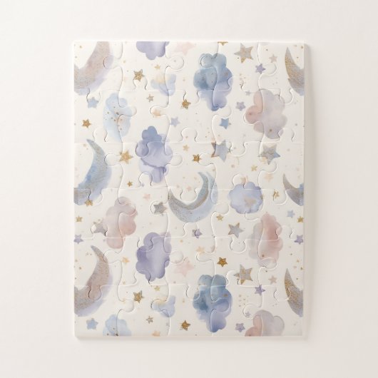 Celestial Moon Stars Clouds Watercolor Pastels Legpuzzel (Verticaal)
