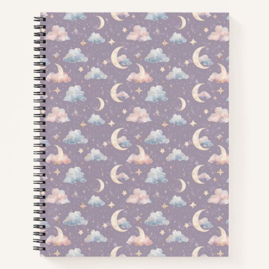 Celestial Moon Stars Clouds Watercolor Pastels Notitieboek (Voorkant)