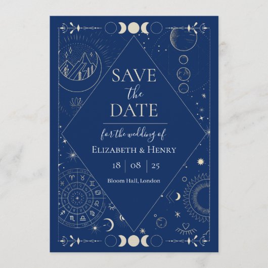 Celestial moon stars constellations Save the Date Kaart (Voorkant)