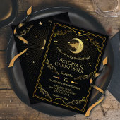 Celestial Moon & Stars Faux Gold Wedding Kaart