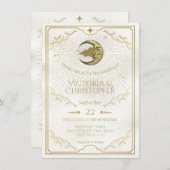 Celestial Moon & Stars Faux Gold Wedding Kaart (Voorkant / Achterkant)