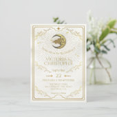 Celestial Moon & Stars Faux Gold Wedding Kaart (Staand voorkant)