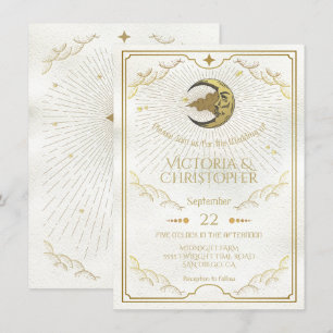 Celestial Moon & Stars Faux Gold Wedding Kaart