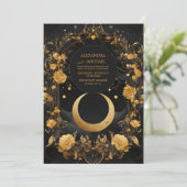 Celestial Moon & Stars Faux Gold Wedding Kaart (Staand voorkant)