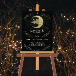 Celestial Moon & Stars Faux Gold Wedding Welkom Poster