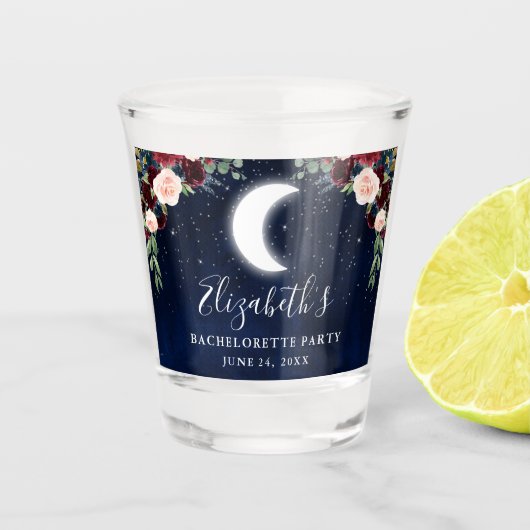 Celestial Moon Stars Floral Bachelorette Party Shot Glas (Voorkant)