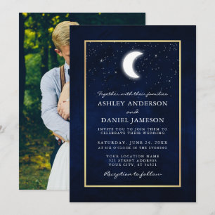 Celestial Moon Stars Foto Gold Lijst Wedding Kaart