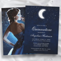 Celestial Moon Stars Foto Quinceanera Uitnodiging