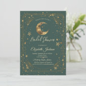 Celestial Moon Stars Frame Green Bridal Shower Kaart (Staand voorkant)