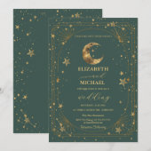Celestial Moon Stars Frame Wedding Kaart (Voorkant / Achterkant)