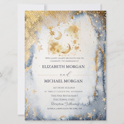 Celestial Moon,Stars Galaxy Wedding  Kaart (Voorkant)