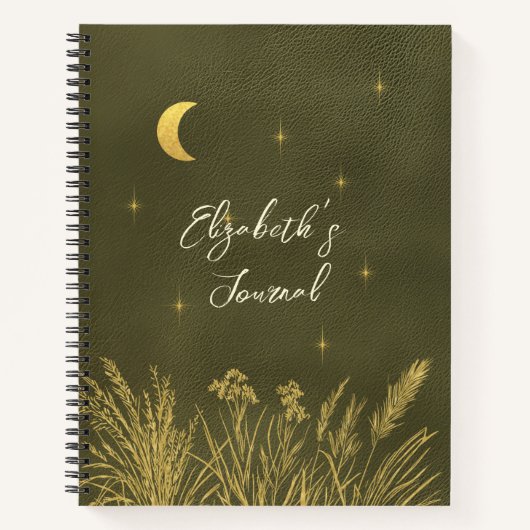 Celestial Moon Stars Gepersonaliseerde Groene Dagb Notitieboek (Voorkant)