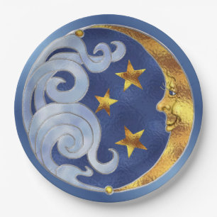 Celestial Moon Stars Glas in lood Papieren Borden Bordje