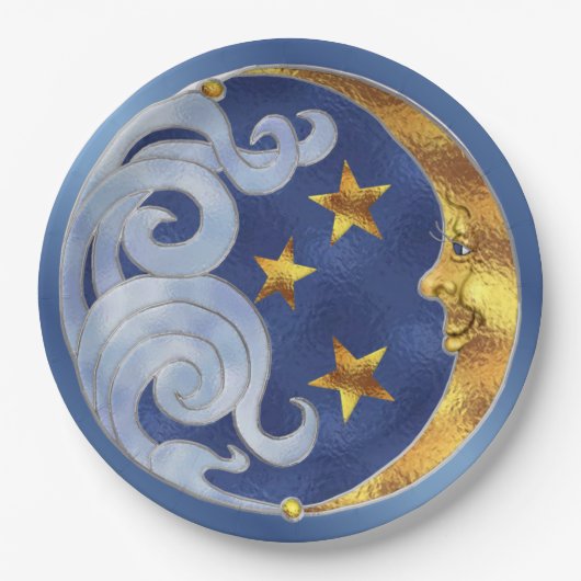 Celestial Moon Stars Glas in lood Papieren Borden Bordje (Voorkant)