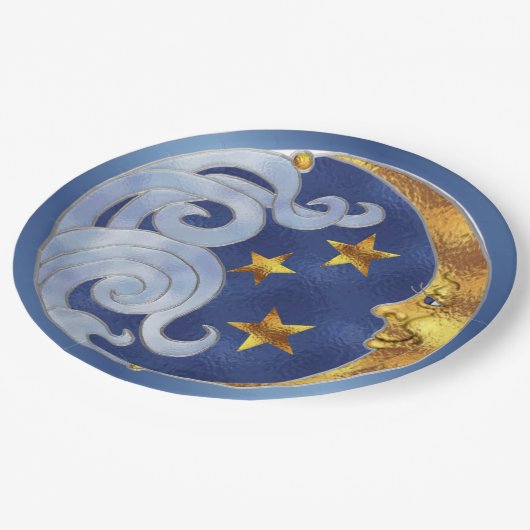 Celestial Moon Stars Glas in lood Papieren Borden Papieren Bordje (Gekanteld)