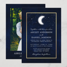 Celestial Moon Stars Gold Photo Wedding Kaart