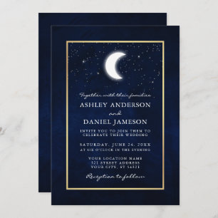 Celestial Moon Stars Gold Photo Wedding Kaart