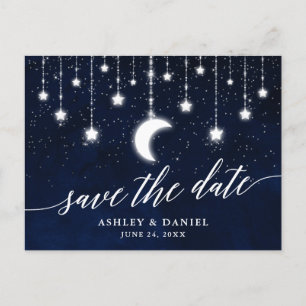 Celestial Moon Stars Kalligrafie Save the Date Briefkaart