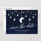 Celestial Moon Stars Kalligrafie Save the Date Briefkaart (Voorkant / Achterkant)