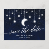 Celestial Moon Stars Kalligrafie Save the Date Briefkaart (Voorkant)