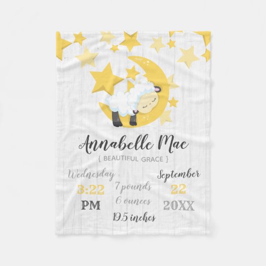 Celestial Moon Stars & Lamb Baby Geboorte Statisti Fleece Deken (Voorkant)