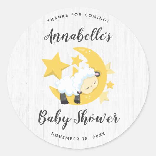 Celestial Moon Stars & Lamb Baby shower Hartelijk  Ronde Sticker (Voorkant)