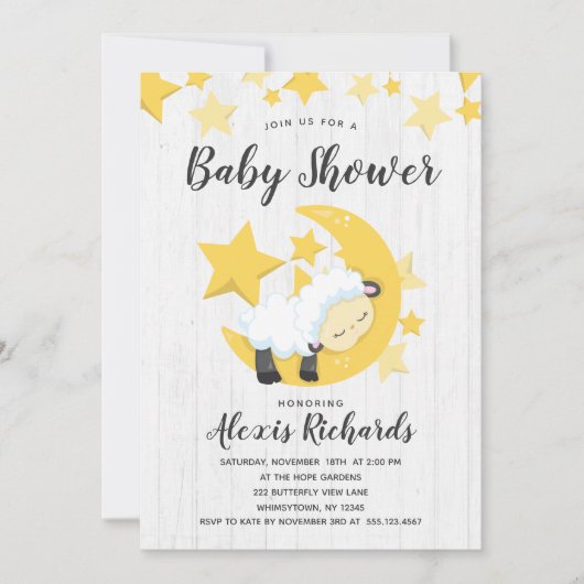 Celestial Moon Stars & Lamb Baby shower Invitation Kaart (Voorkant)
