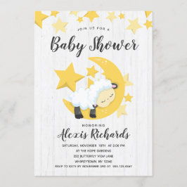Celestial Moon Stars & Lamb Baby shower Invitation Kaart