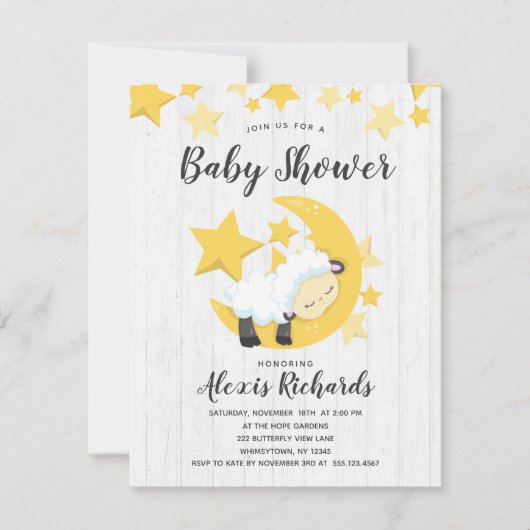 Celestial Moon Stars & Lamb Baby shower Invitation Kaart (Voorkant)