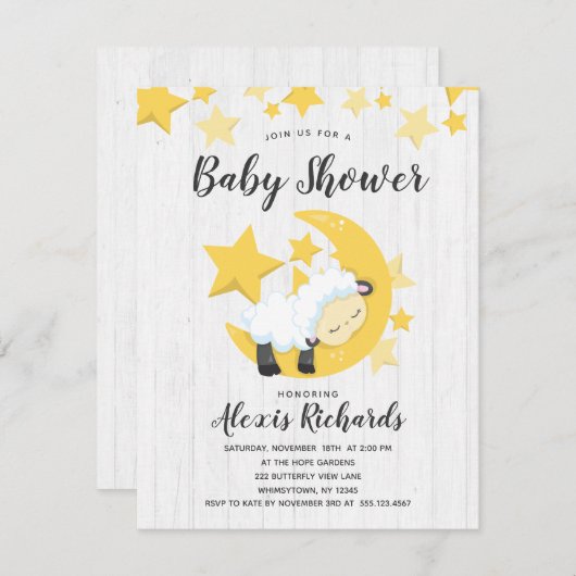 Celestial Moon Stars & Lamb Baby shower Invitation Kaart (Voorkant / Achterkant)