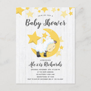Celestial Moon Stars & Lamb Baby shower Invitation Kaart