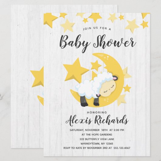 Celestial Moon Stars & Lamb Baby shower Invitation Kaart (Voorkant / Achterkant)