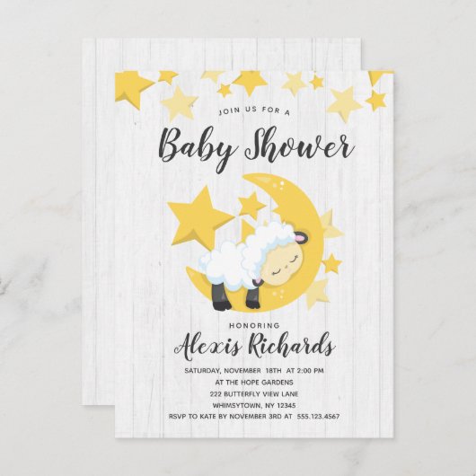 Celestial Moon Stars & Lamb Baby shower Invitation Uitnodiging Briefkaart (Voorkant / Achterkant)