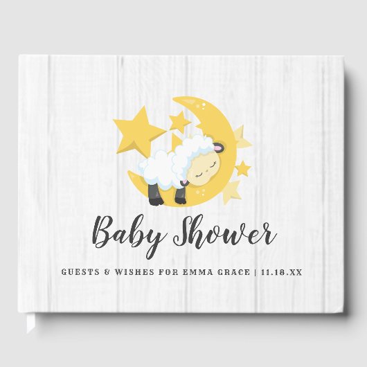 Celestial Moon Stars & Lamb Wishes voor Baby showe Gastenboek (Voorkant)
