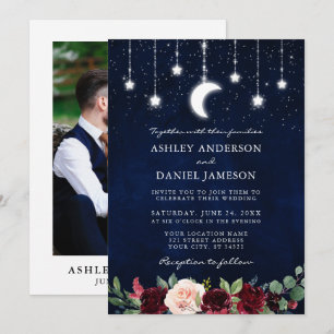 Celestial Moon Stars Licht Floral Foto Weddenschap Kaart