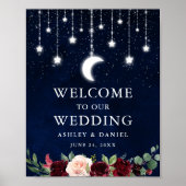 Celestial Moon Stars Licht Floral Wedding Welkom Poster (Voorkant)