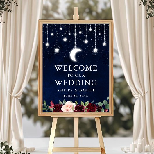 Celestial Moon Stars Licht Floral Wedding Welkom Poster