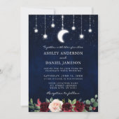 Celestial Moon Stars Lights Wedding Floral Foto Kaart (Voorkant)