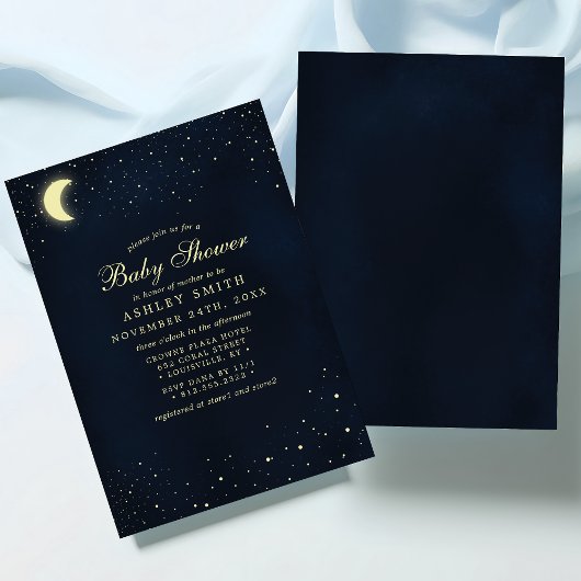 Celestial Moon Stars Midnight Blue Baby shower Kaart
